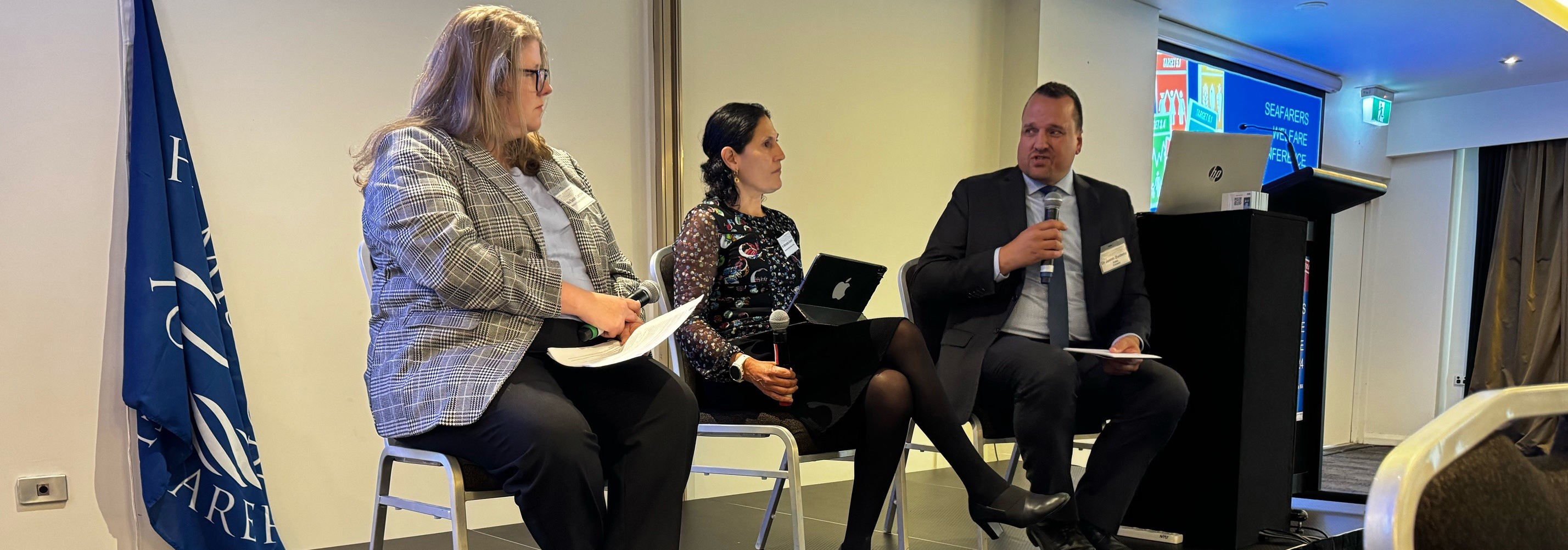 Left-to-right: Sarah Cerche (MIAL), Michelle Grech (AMSA), Jason Zuidema (International Christian Maritime  Association). 