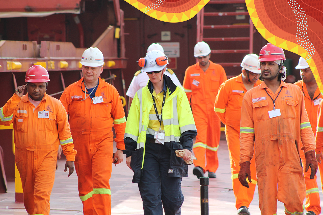 pa group of seafarers walking in a group