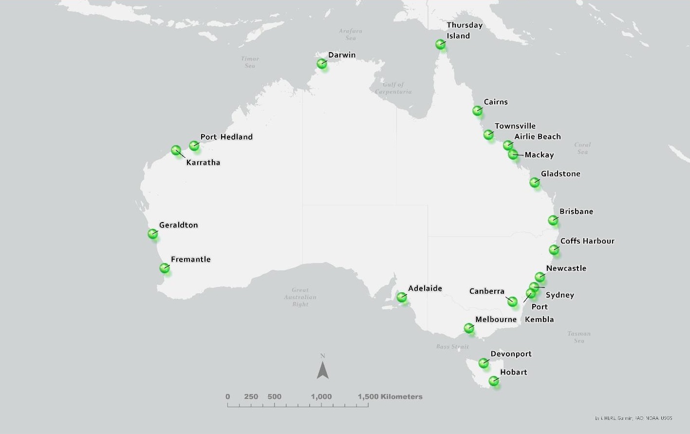 Map of Australia showing AMSA office locations - full list below