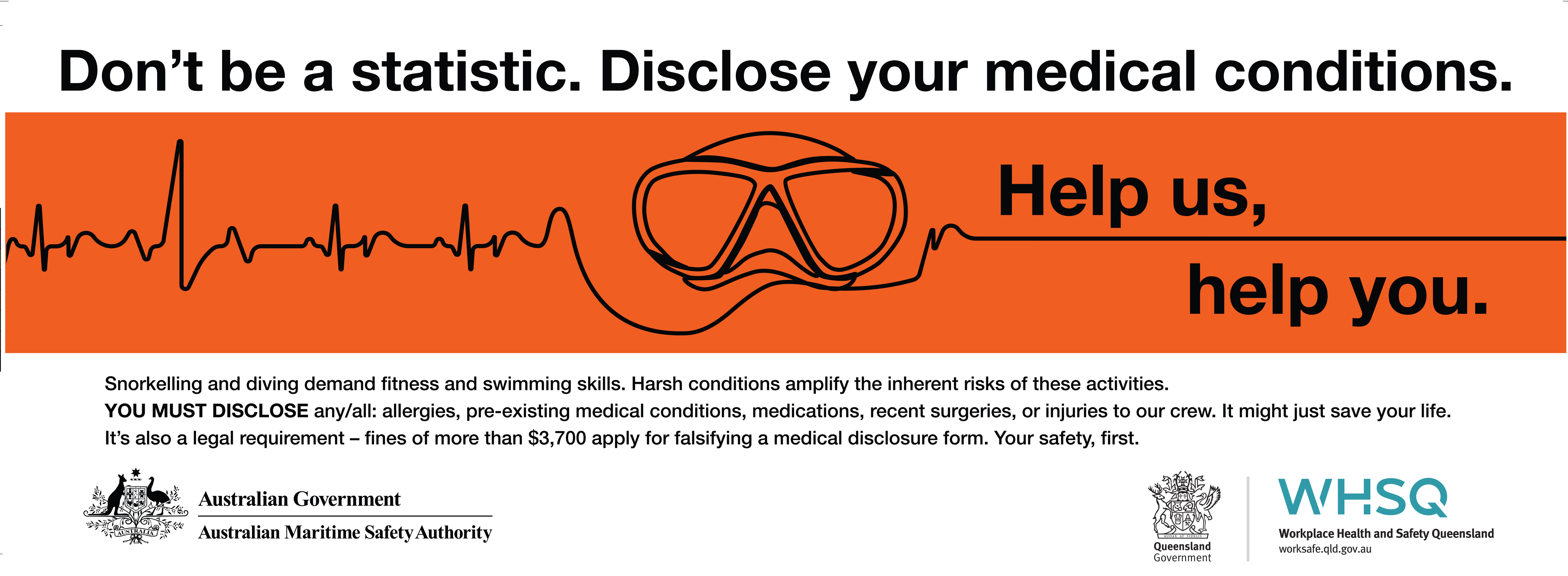 A sticker warning scuba divers to declare medical conditions