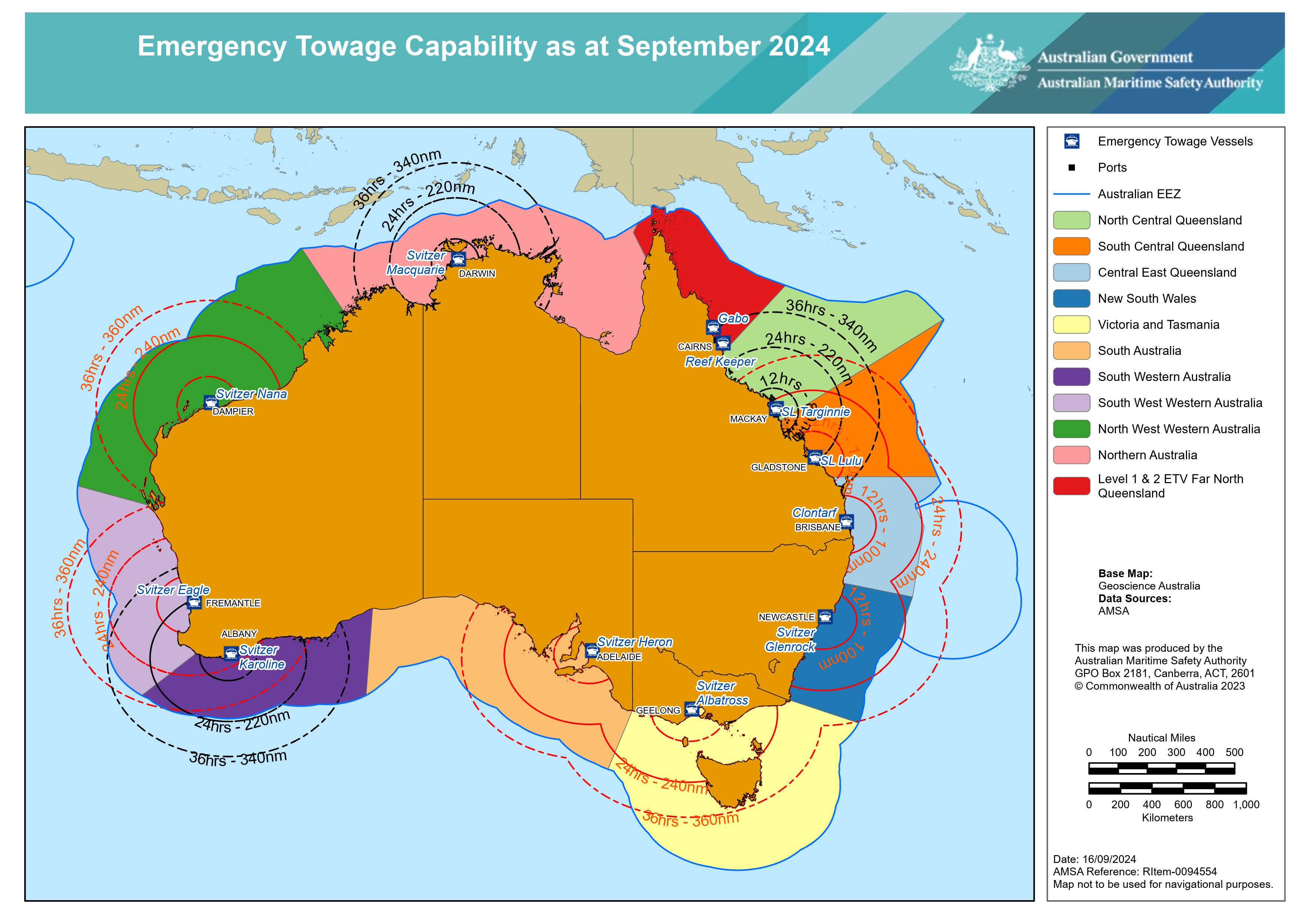 A map of Australia showing emergency towing capability