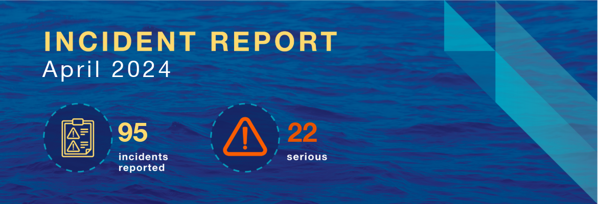 An image indicating there were 95 reported incidents involving domestic commercial vessels in April 2024